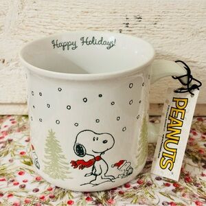 Peanuts SNOOPY Woodstock “HAPPY HOLIDAYS!” 21oz Stoneware Winter Coffee Mug NEW